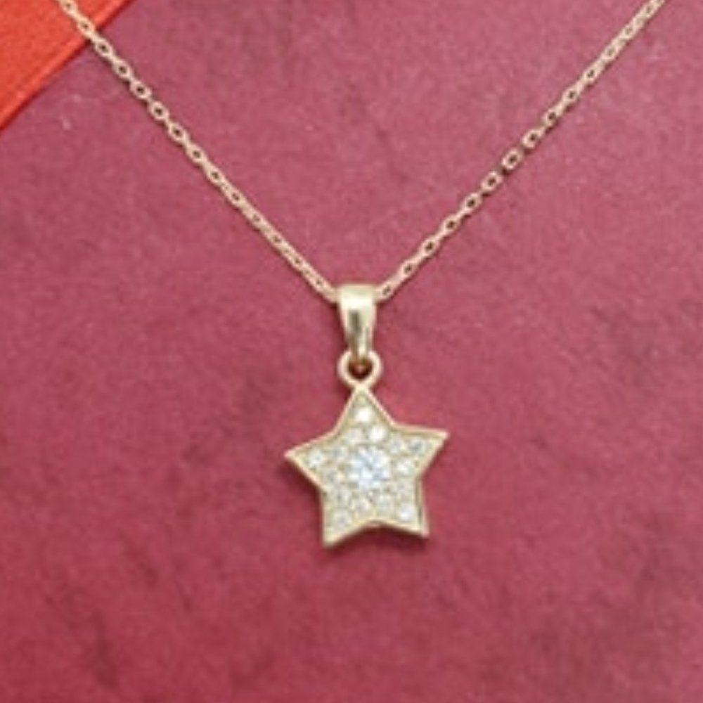 14 KT ITALIAN GOLD CHAIN AND CZ STAR PENDANT - Picture 3 of 7
